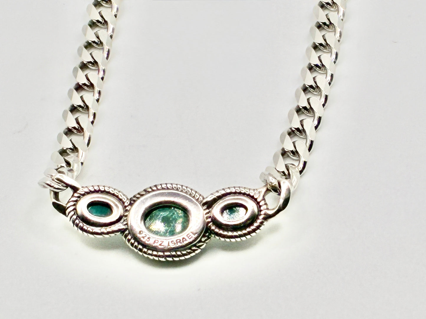 925 PZ Israel Green Cabochon Pendant & Necklace