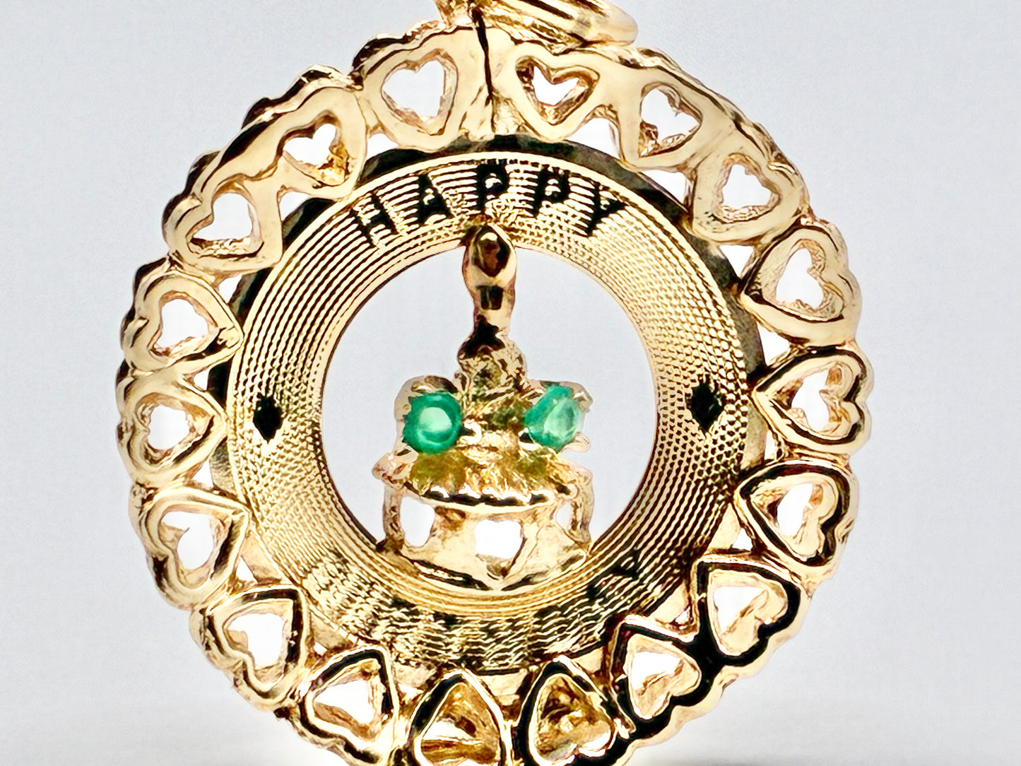 14K Yellow Gold “Happy Birthday” Heart-Frame Charm — 1"