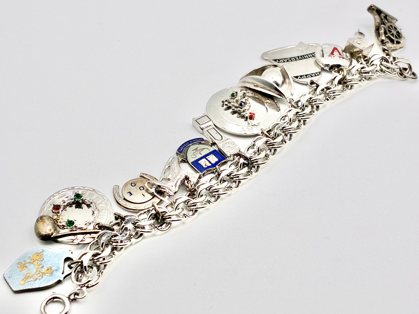 Sterling Silver Charm Bracelet — 6.5" with 13 Sterling Charms