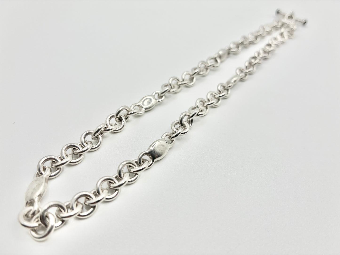 Sterling Silver 925 Station Link Toggle Necklace — 16"