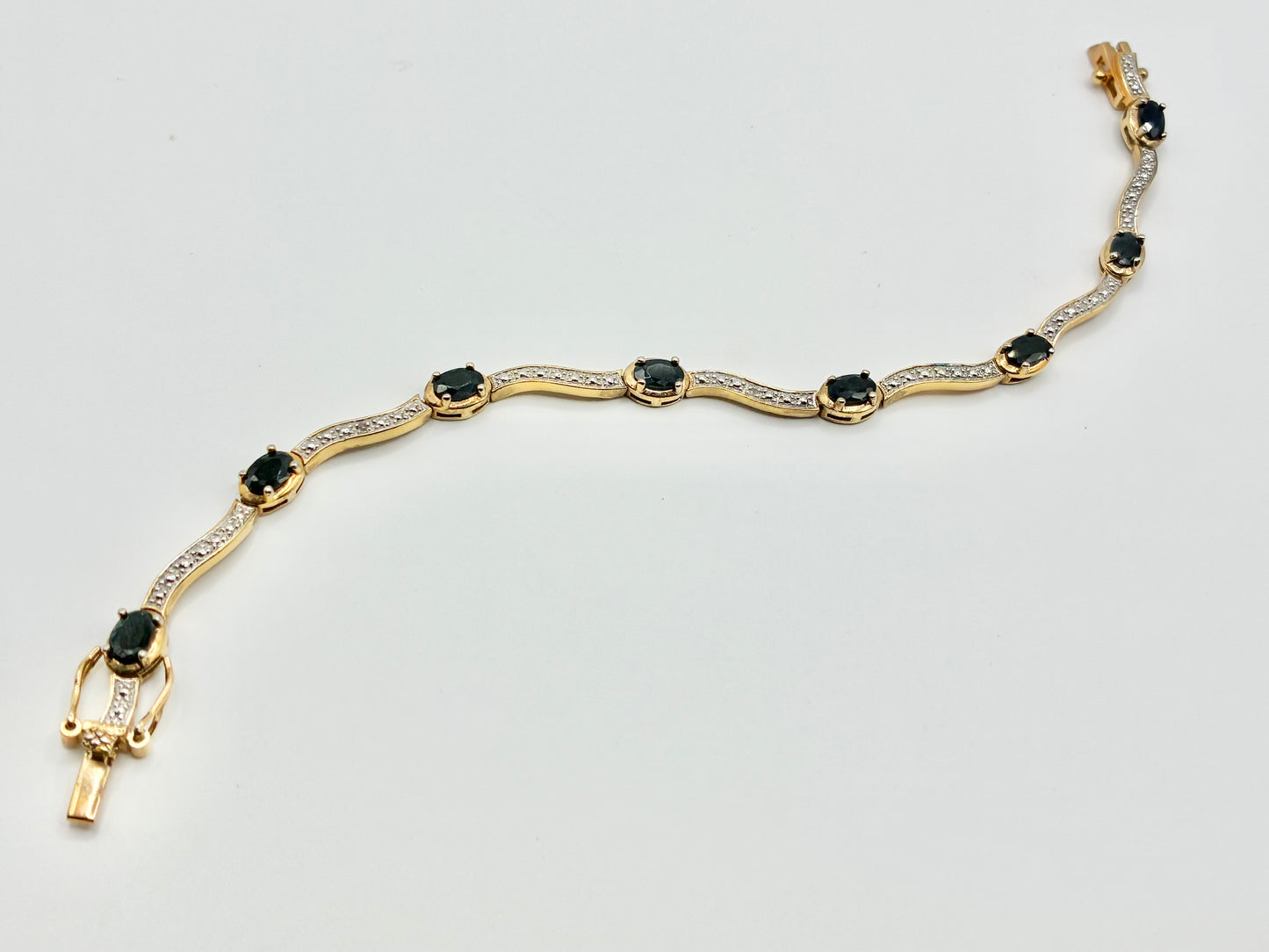 925 Sterling Silver Gold-Tone Black Stone Tennis Bracelet | 7.75"