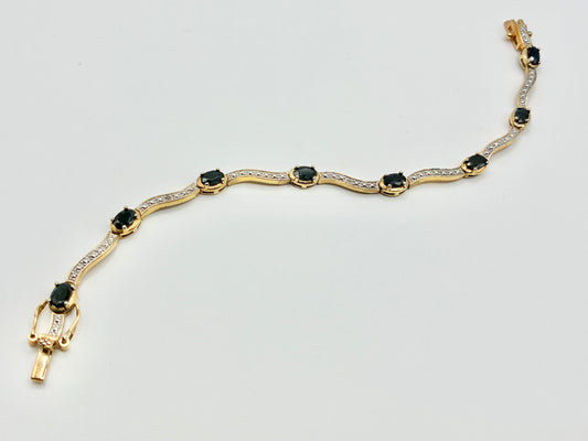 925 Sterling Silver Gold-Tone Black Stone Tennis Bracelet | 7.75"