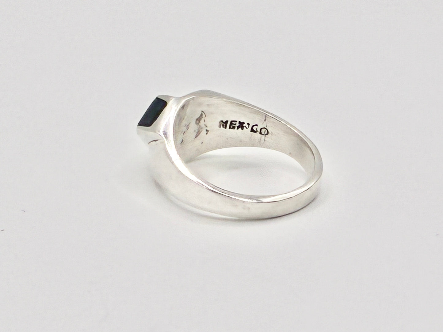 Mexico Sterling Silver 925 Abalone Inlay Ring – Modernist Geometric Signet – Size 6.5