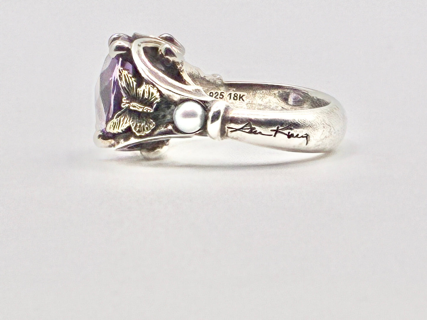 Ann King 925/18K Amethyst & Pearl Ring – Size 6