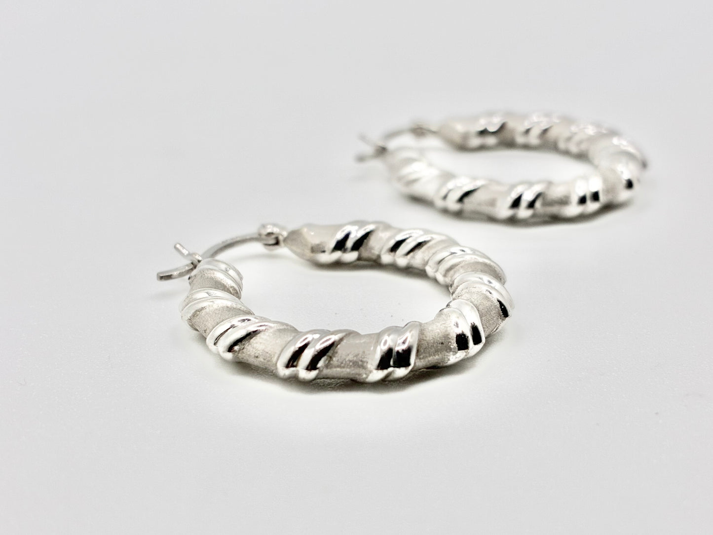 Twisted Hoop Earrings – Silver, Marked 585 A