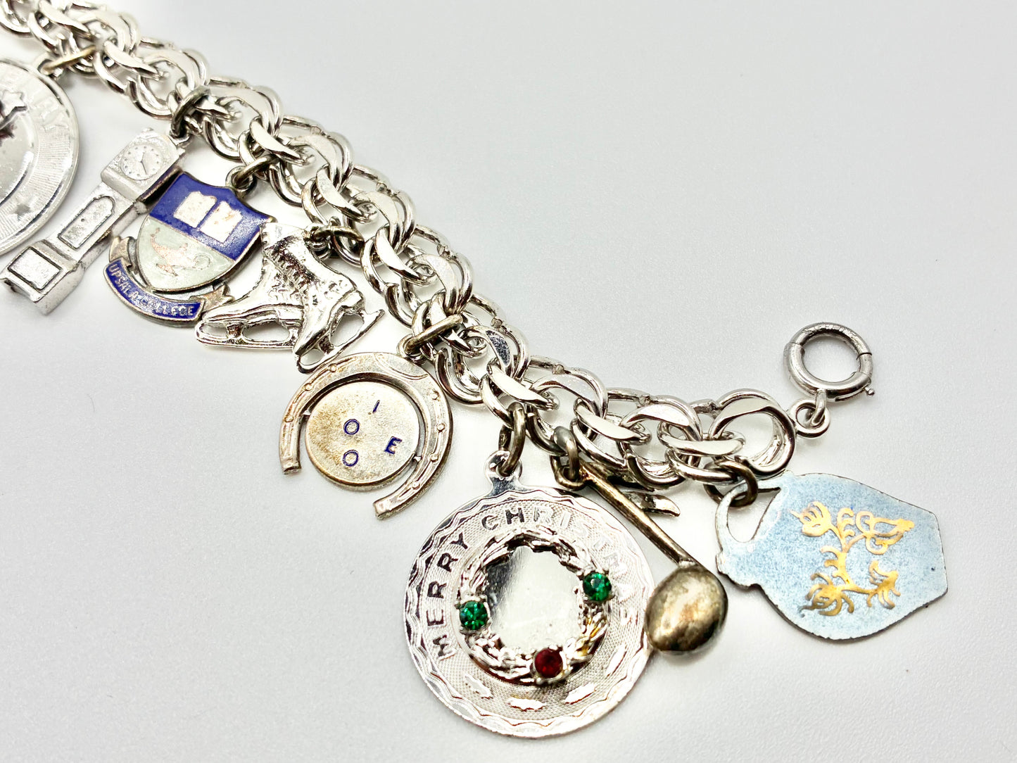 Sterling Silver Charm Bracelet — 6.5" with 13 Sterling Charms