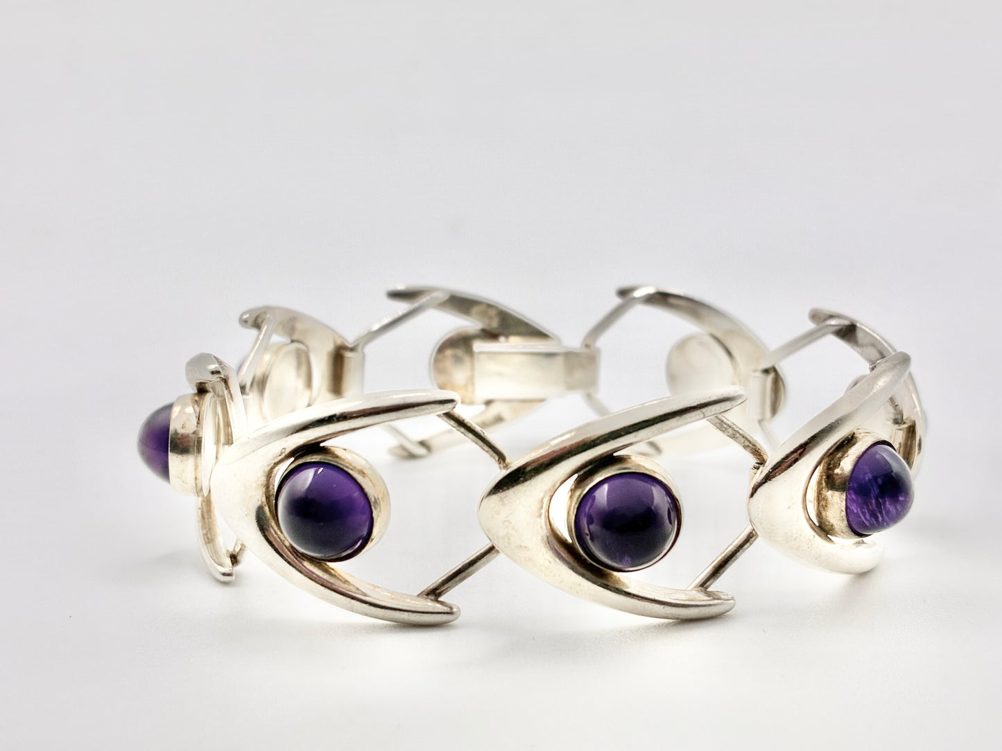 Danish Modern Arne Johansen Sterling & Amethyst “Boomerang” Bracelet – 7.5"