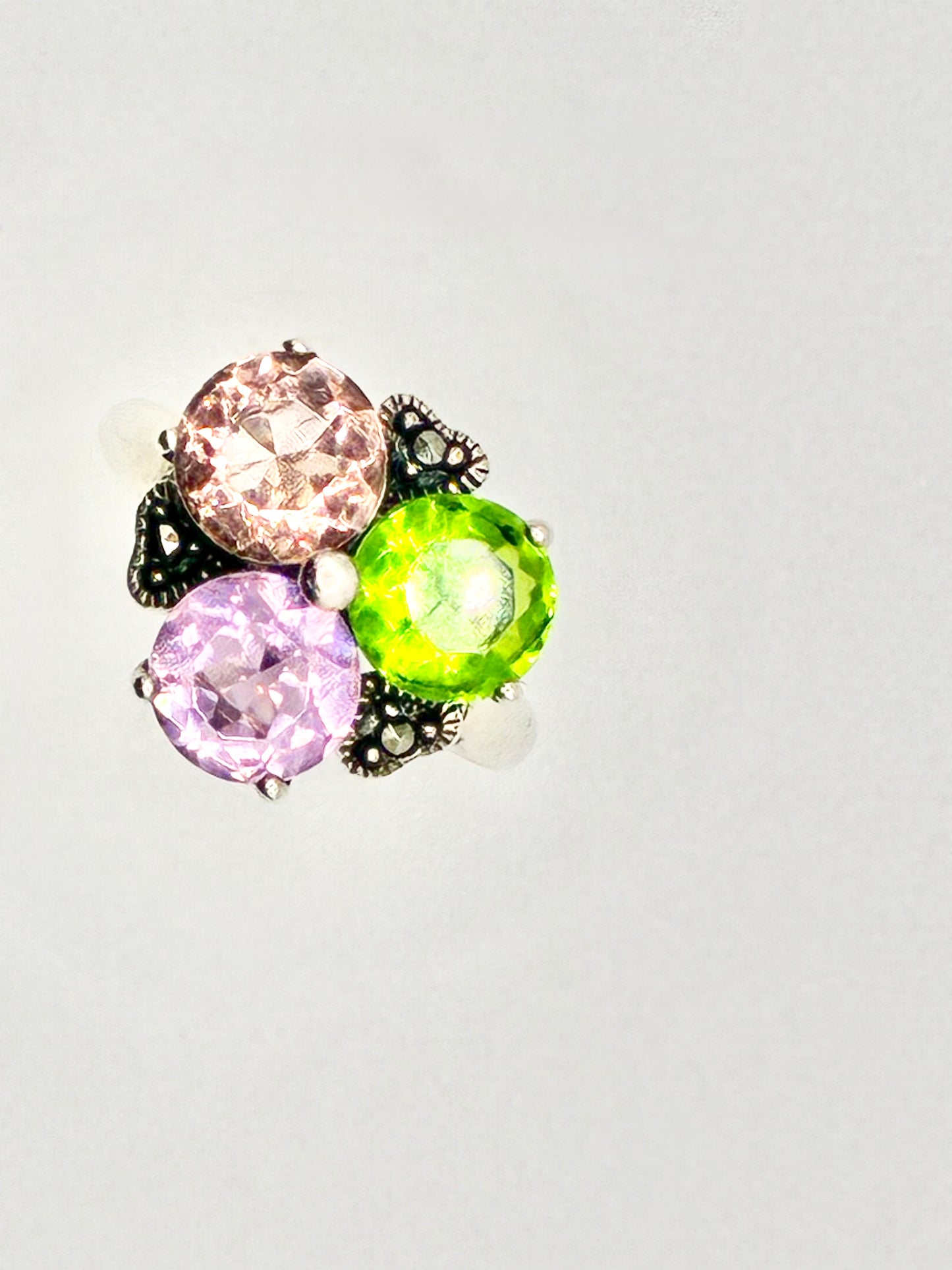 Sterling Silver 925 Multi-Stone Cluster Ring – Size 8