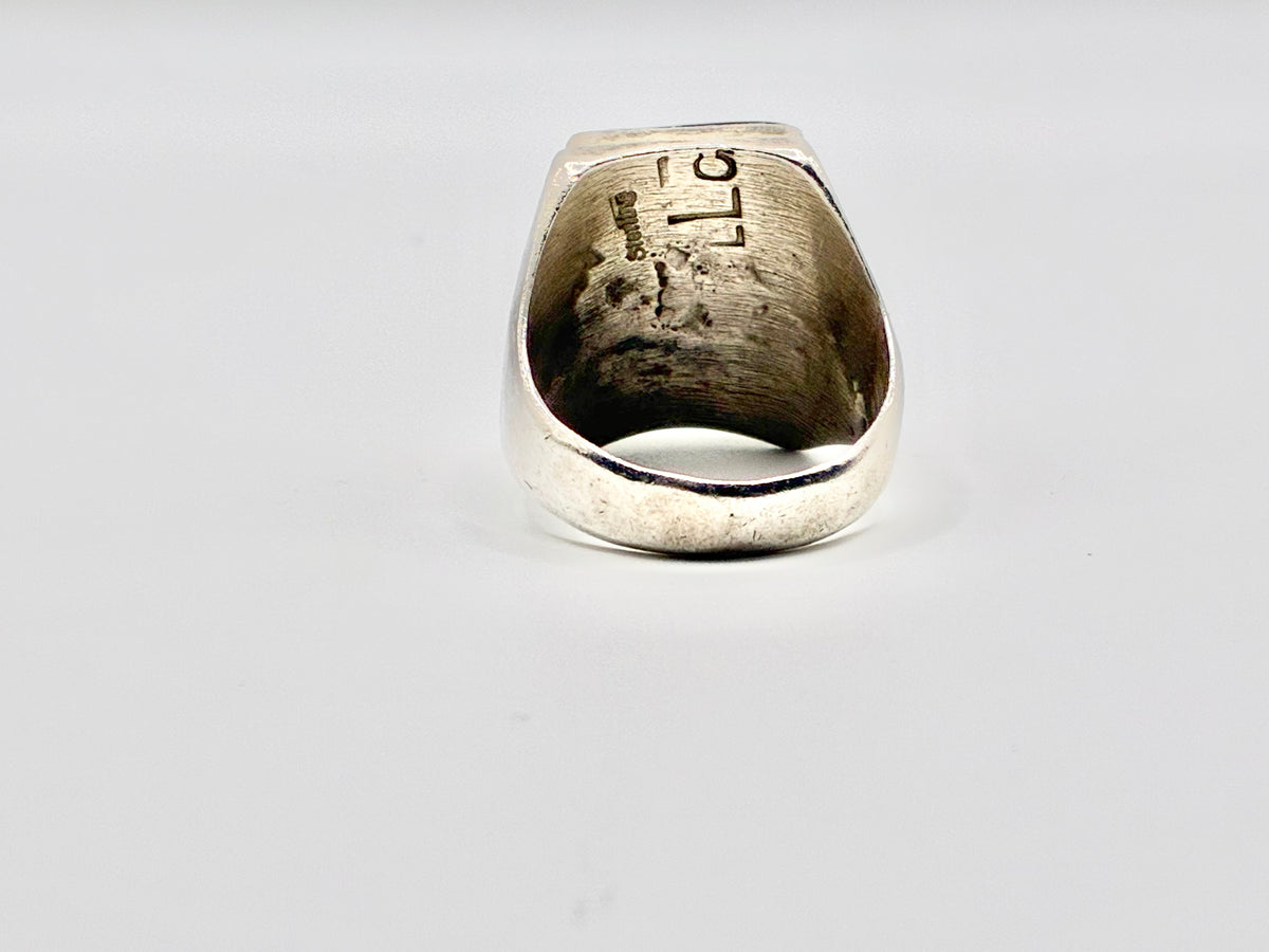 Zuni Sterling Silver Turquoise Jet Spiny Oyster Channel Inlay Ring Size 12
