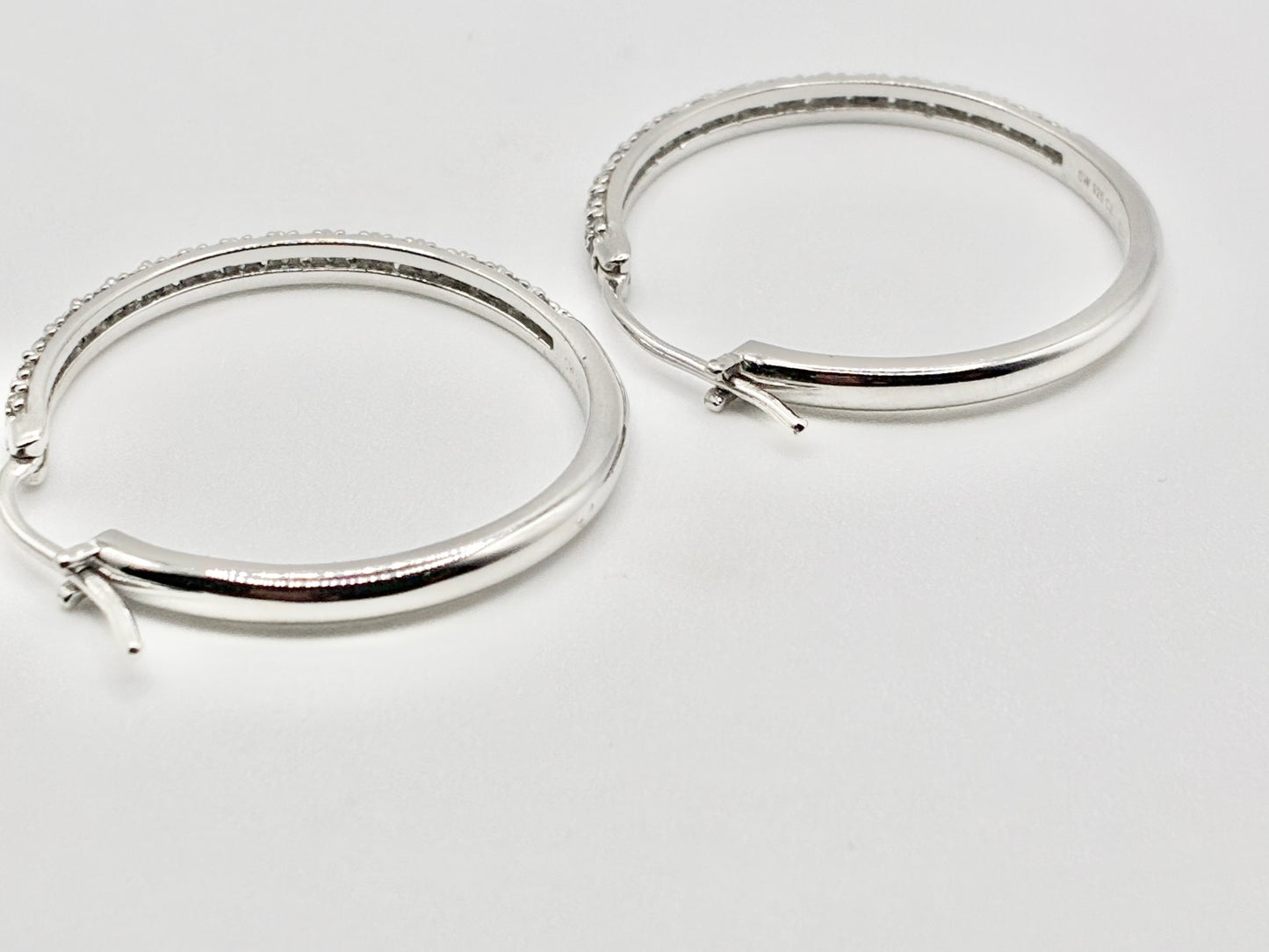 Sterling Silver 925 Pavé CZ Hoop Earrings