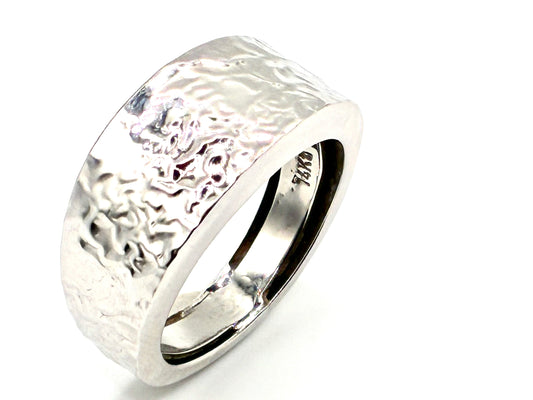 14K White Gold Italian Hammered Band Size 10.5