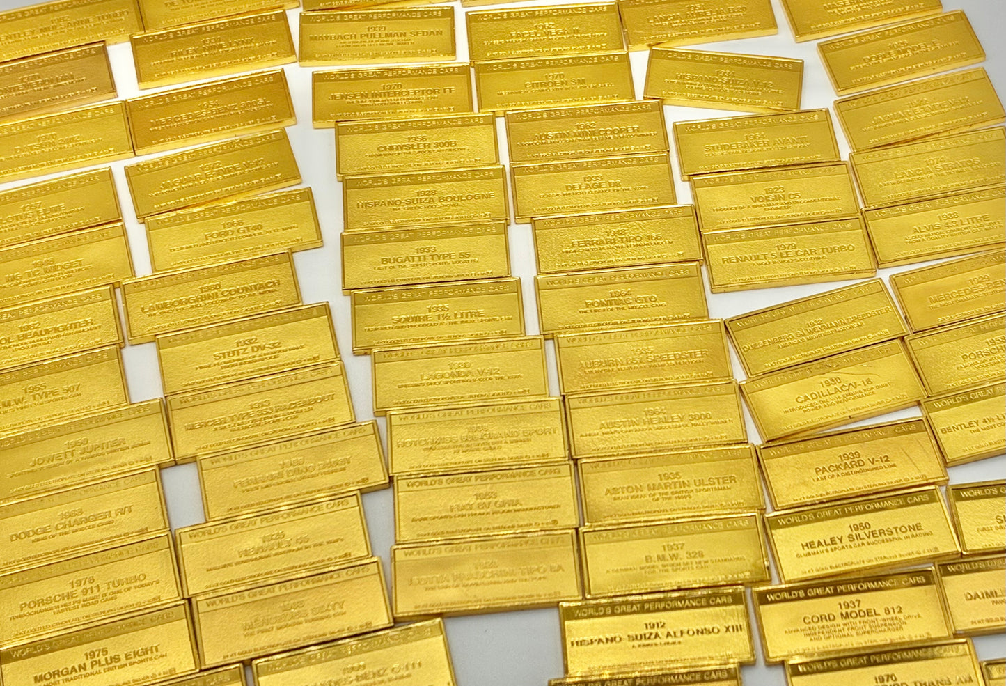 Franklin Mint 100-Piece “World’s Great Performance Cars” Mini Ingot Set – 24K Gold Electroplate on Sterling Silver