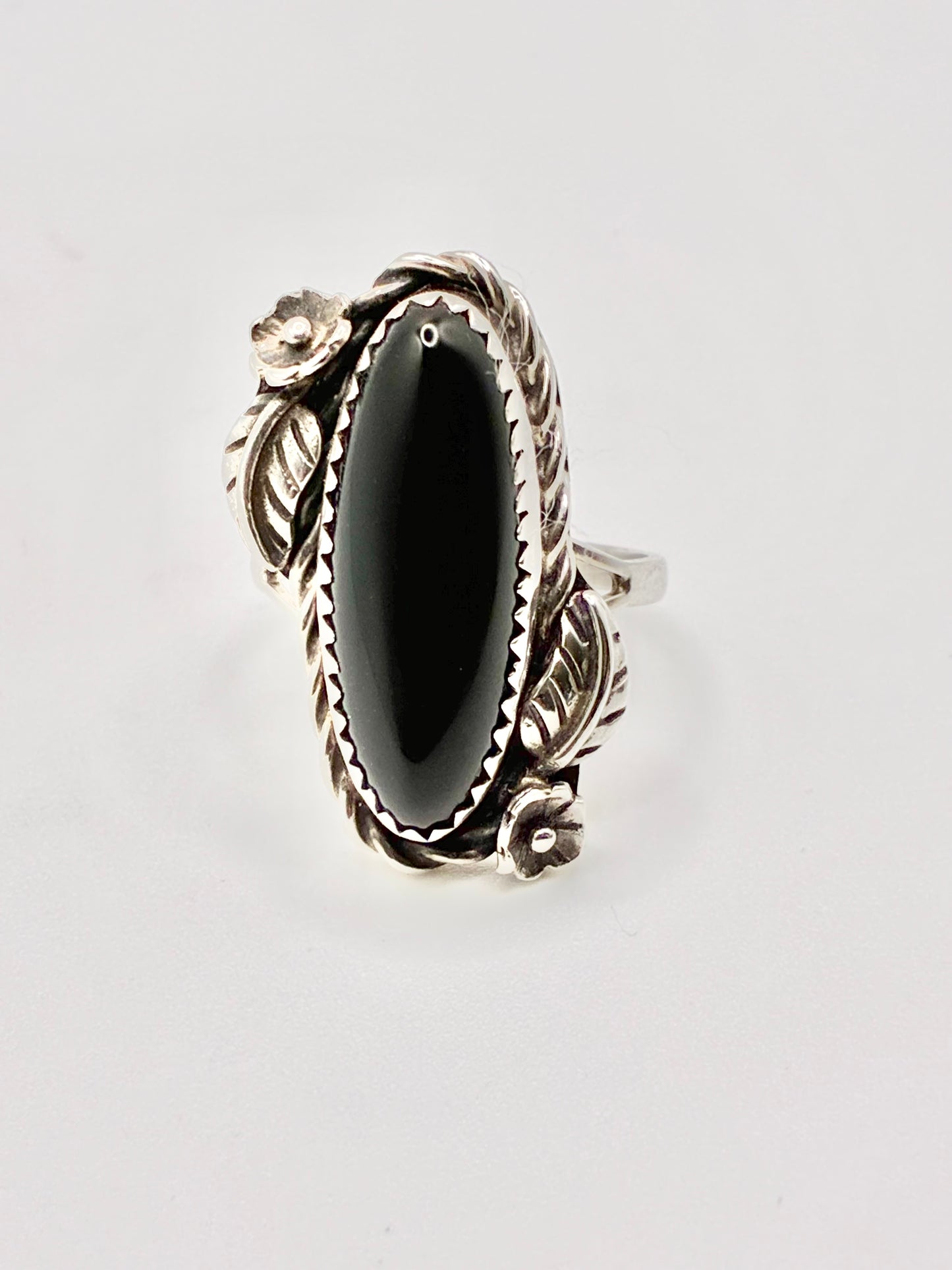 ME Sterling Silver Black Cabochon Statement Ring Size 6