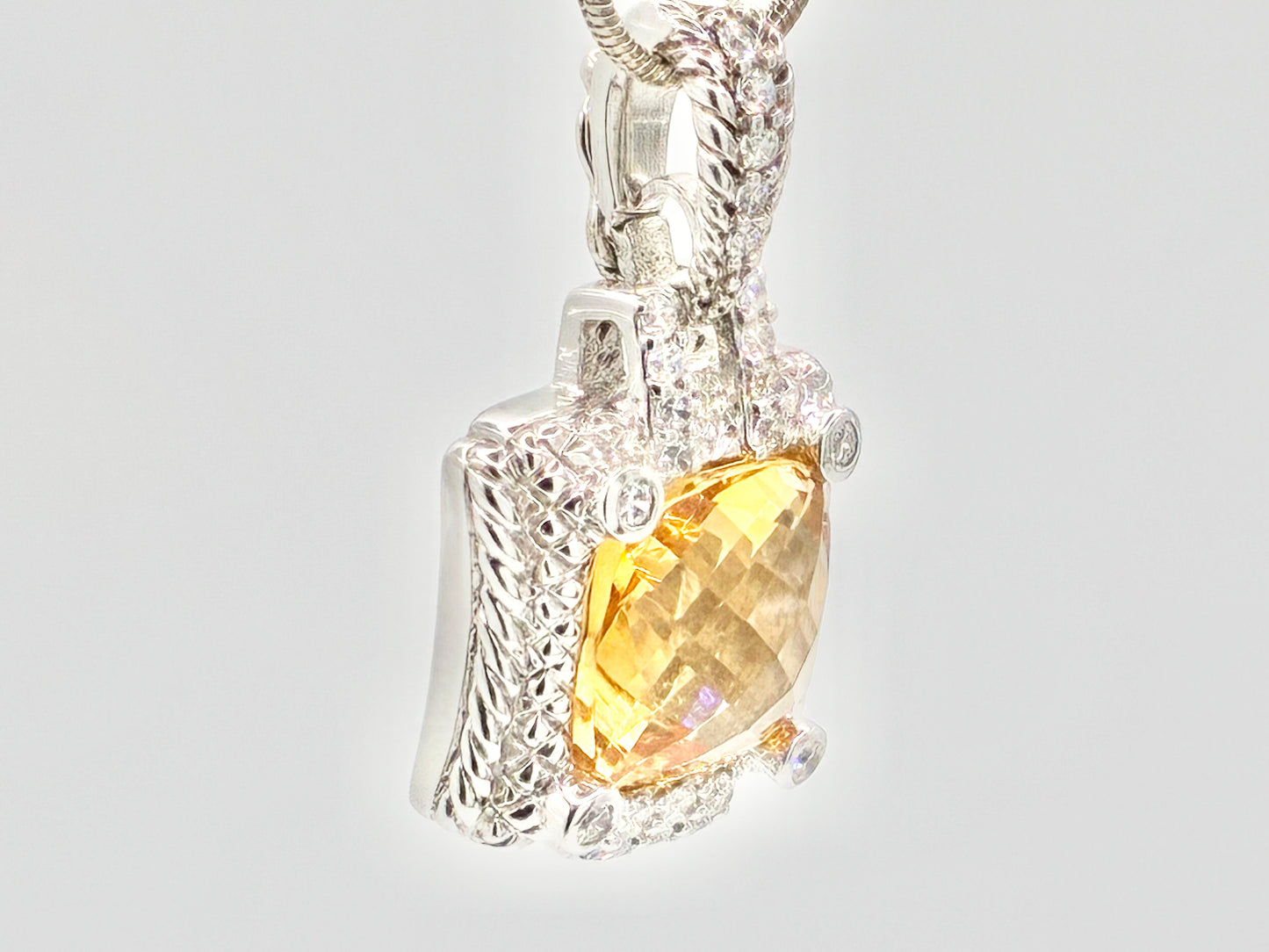 Judith Ripka Sterling Silver Citrine-Color Cushion Pendant