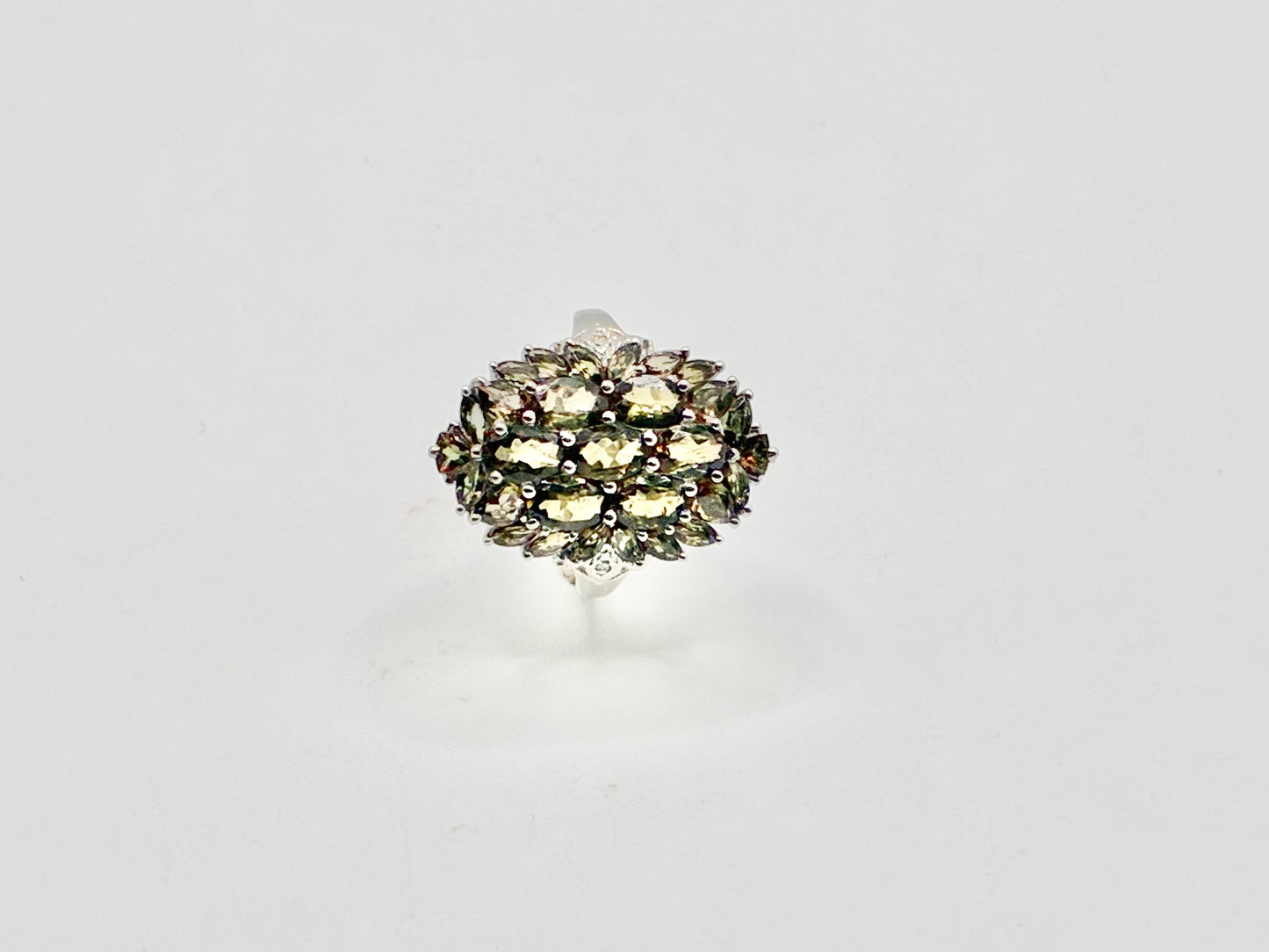 Sterling Silver Green Stone Cluster Ring – Statement Cocktail Ring – Size 7.5