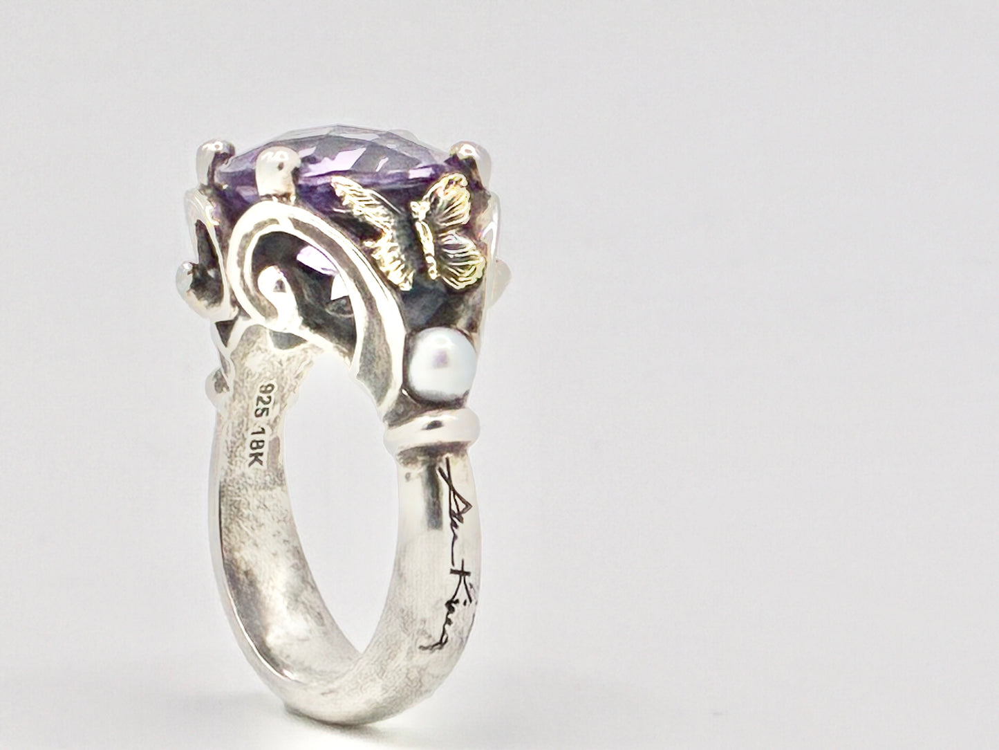 Ann King 925/18K Amethyst & Pearl Ring – Size 6