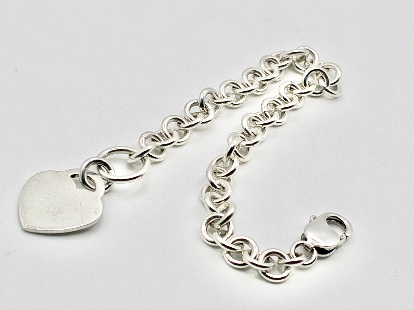 Sterling Silver Heart Tag Rolo Bracelet – 8”