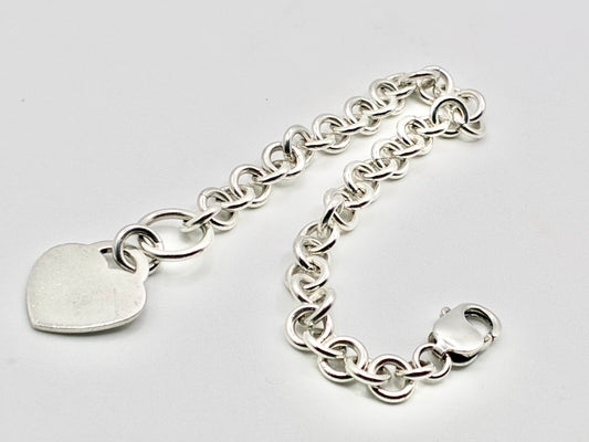 Sterling Silver Heart Tag Rolo Bracelet – 8”