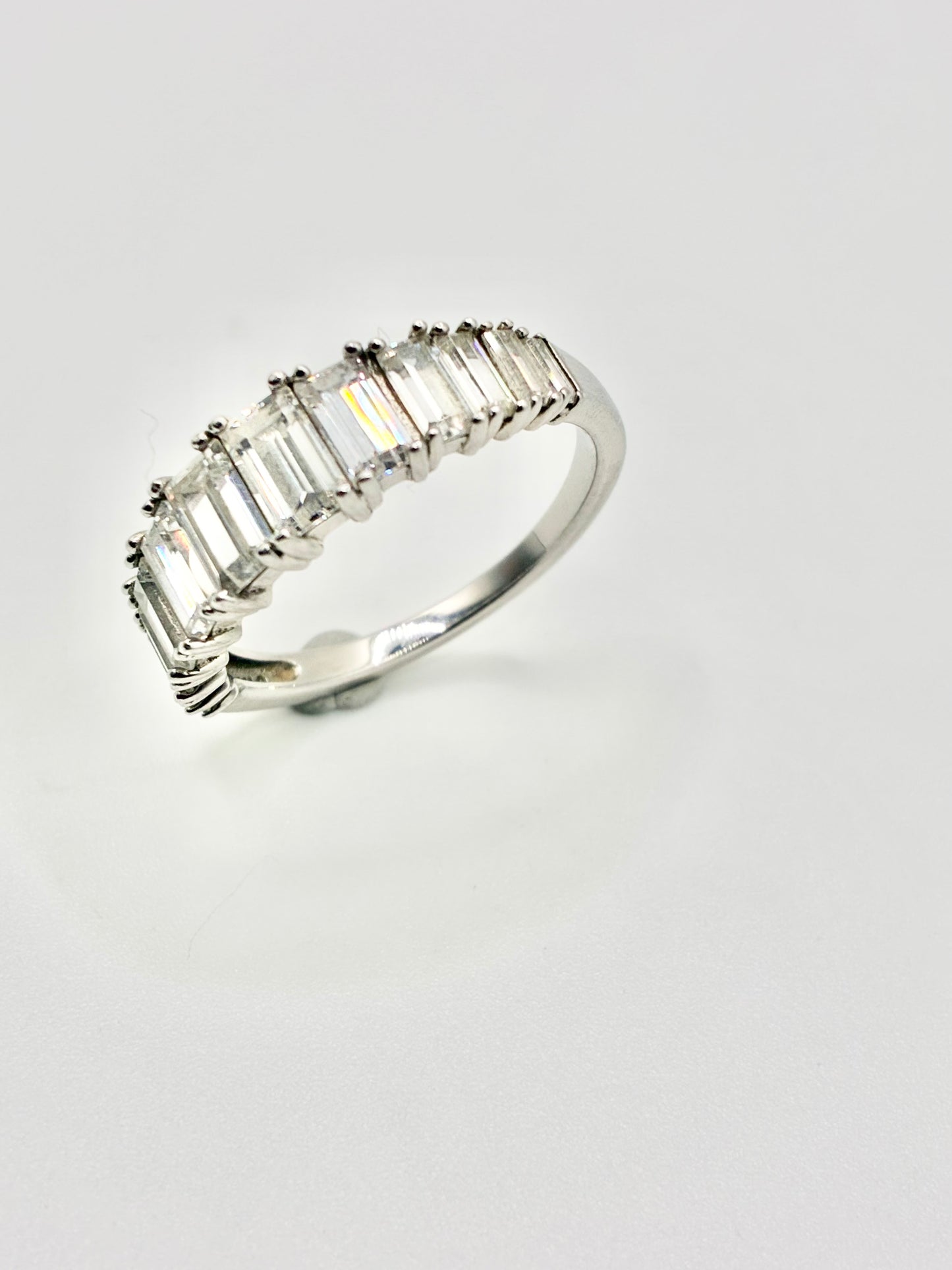 Half Eternity Emerald Cut CZ Sterling Silver Band - Size 9