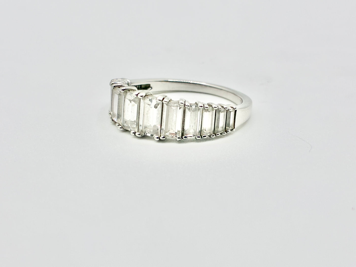 Half Eternity Emerald Cut CZ Sterling Silver Band - Size 9.25