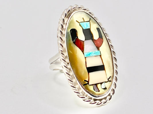 Navajo Sterling Silver Inlay Statement Ring — Size 6.25