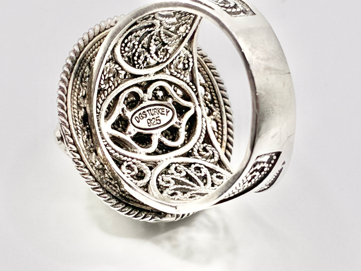 DGS Turkey 925 Sterling Silver Floral Filigree Statement Ring Size 10