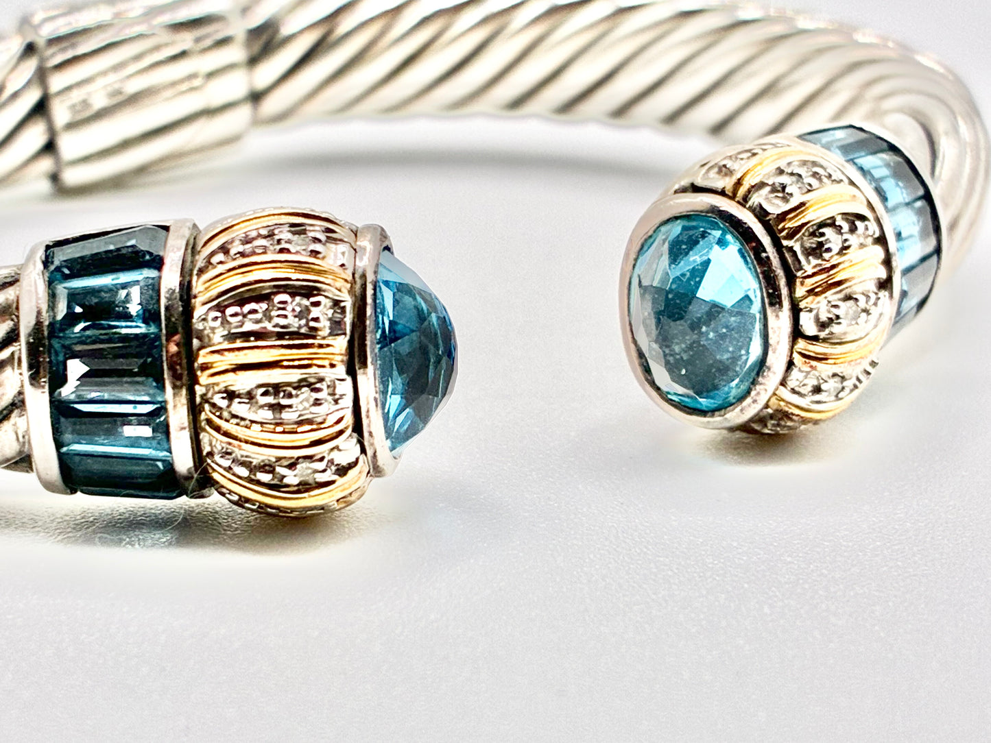 925 & 14K Two-Tone Cable Cuff Bracelet with Blue Gemstone Finials