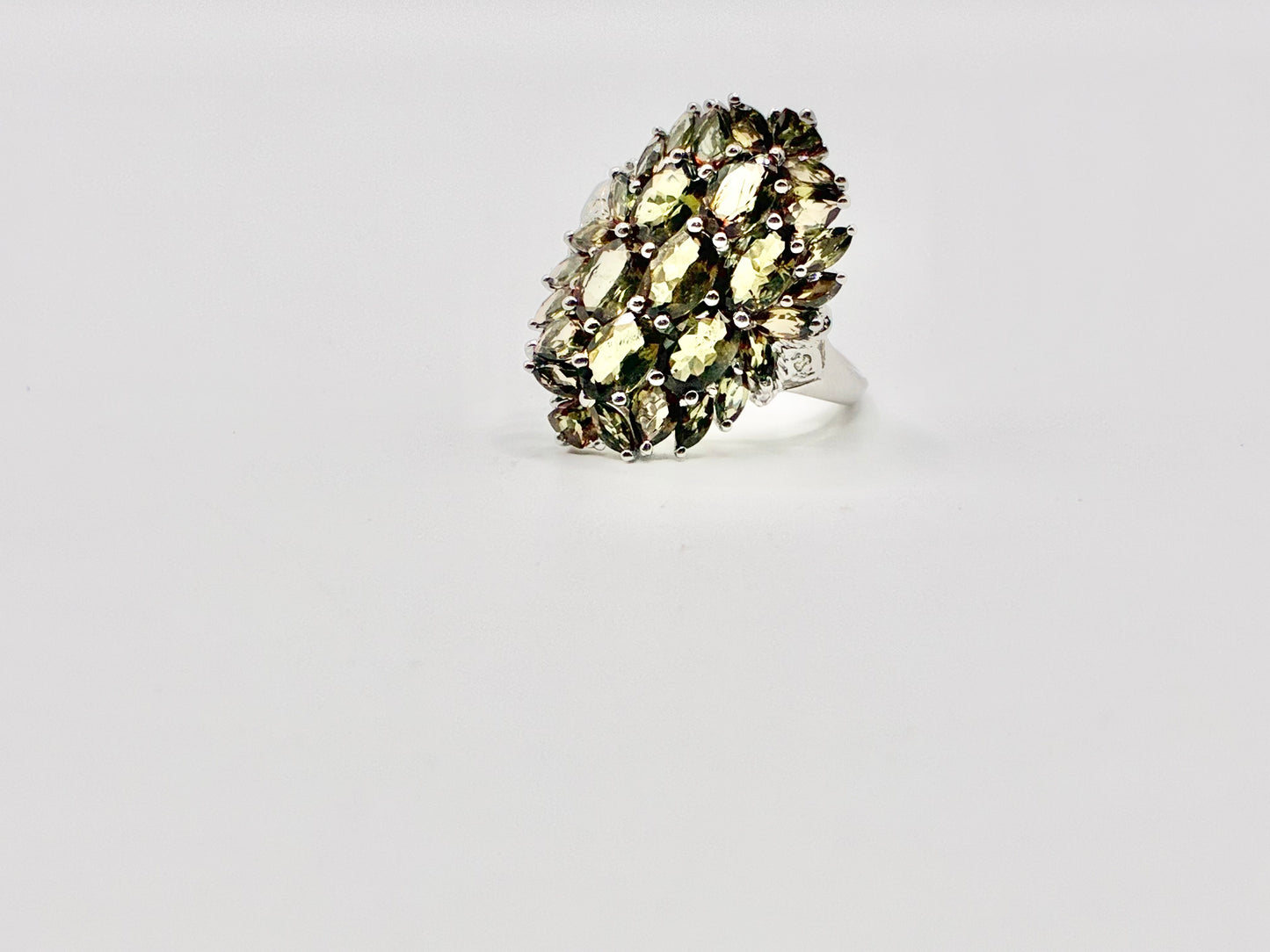Sterling Silver Green Stone Cluster Ring – Statement Cocktail Ring – Size 7.5