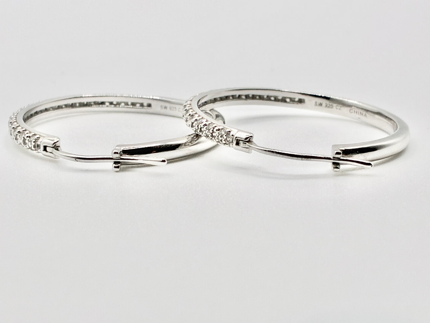 Sterling Silver 925 Pavé CZ Hoop Earrings