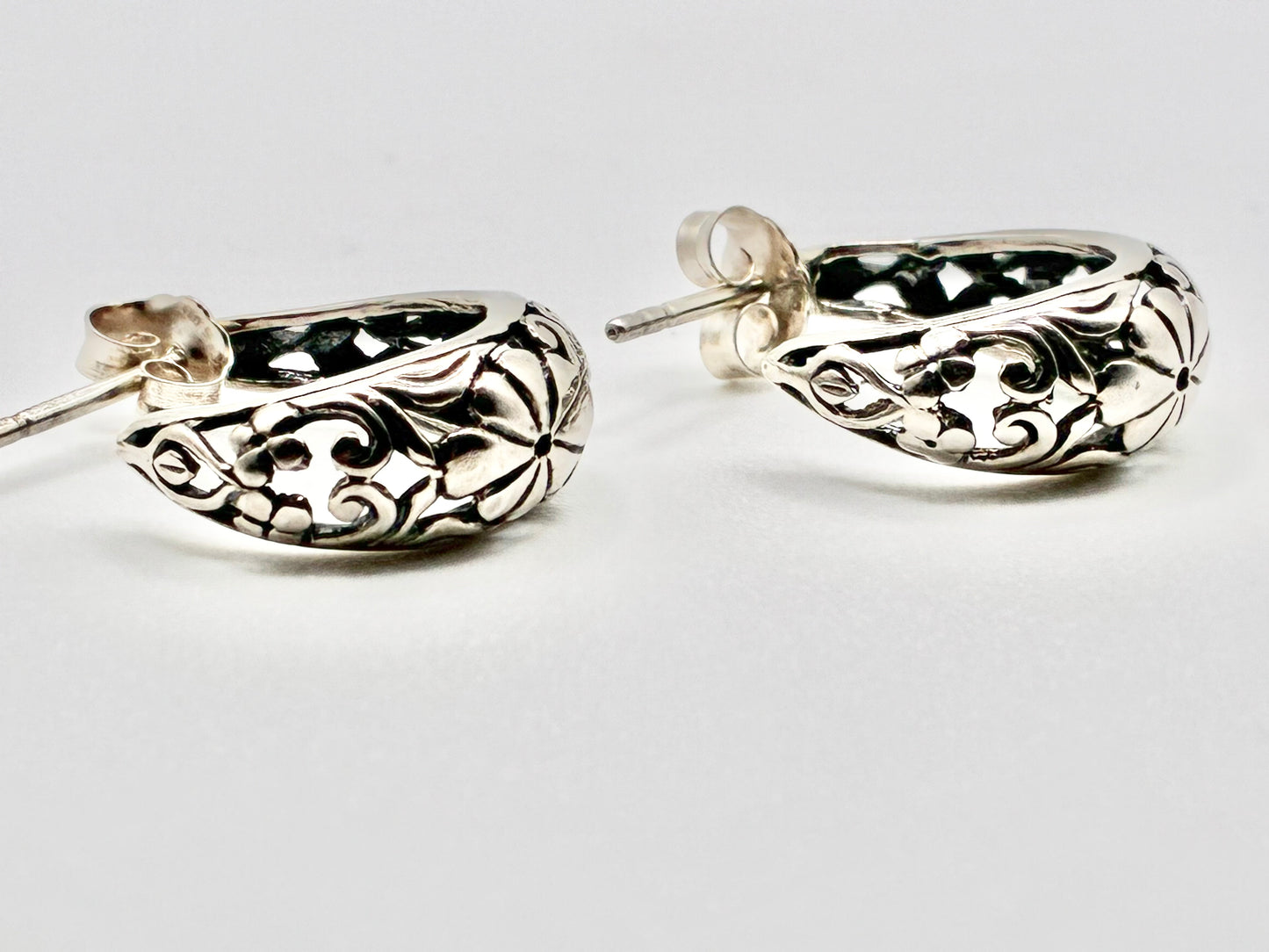 Silver Scrollwork Half-Hoop Earrings