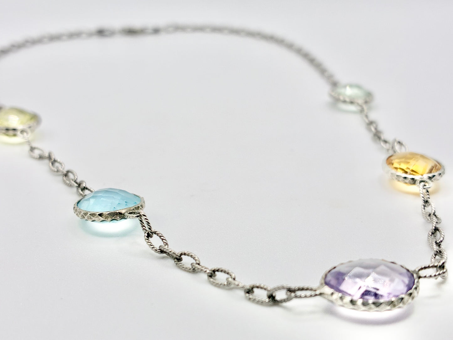 Italian Sterling Multi-Gem Station Necklace – 18”