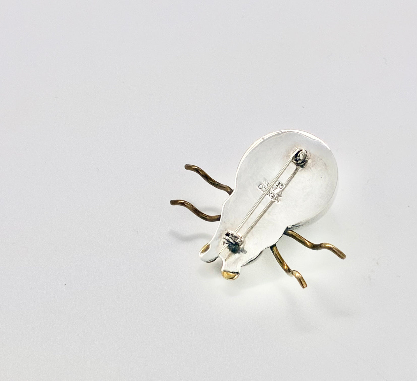 Mexican Sterling Silver Two-Tone Enamel Beetle Brooch