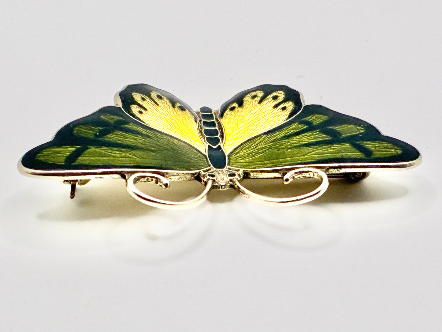 Norwegian Sterling Silver 925S Enamel Butterfly Brooch JE Norway Guilloche
