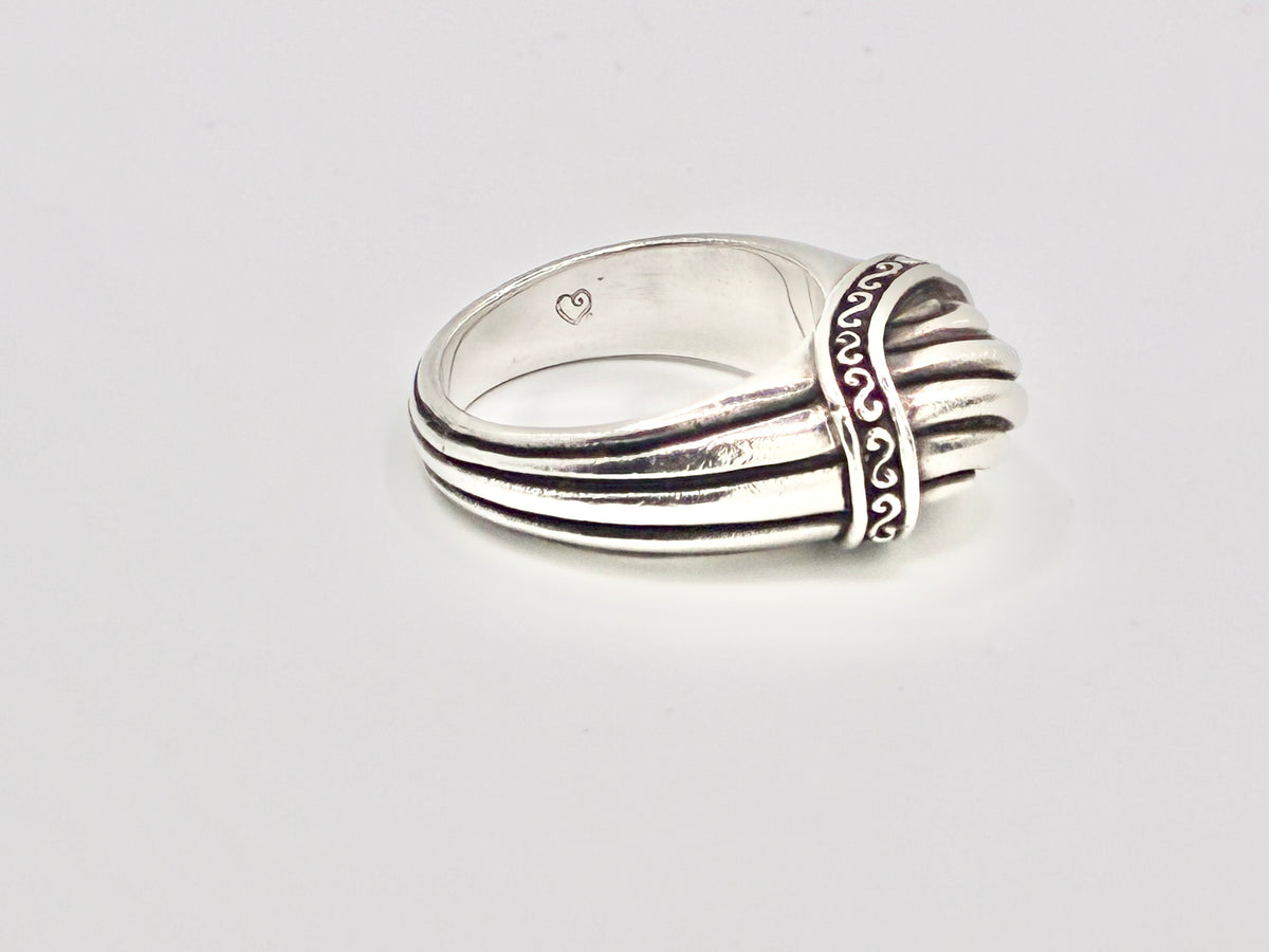 Brighton Sterling Silver Ribbed Dome Ring – Wrapped Knot & Scrollwork – Size 8