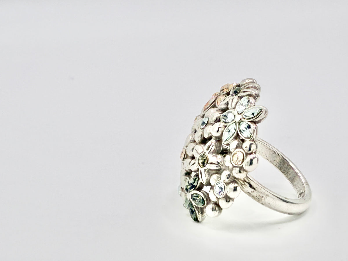 Brighton Multicolor Crystal Floral Bouquet Statement Ring - Size 8