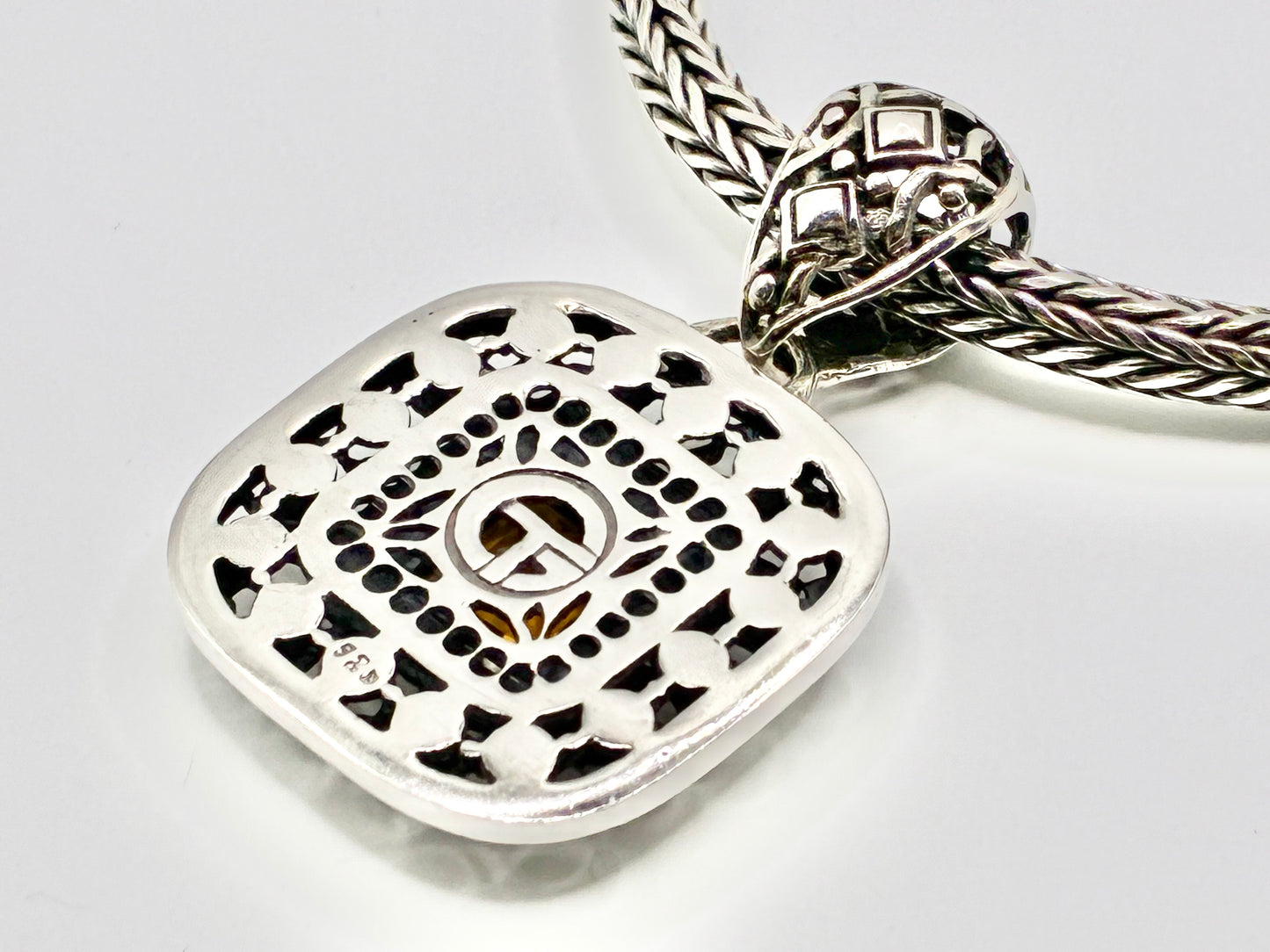 Sterling Silver Wheat Chain Necklace with Ornate Gemstone Pendant – 18"