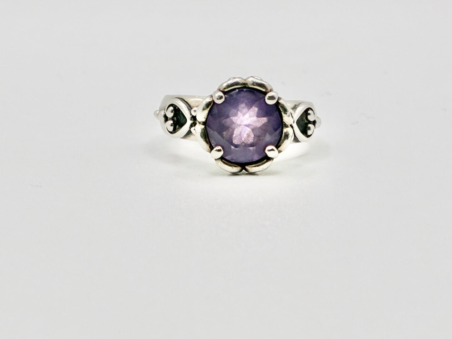 925 Sterling Silver Purple Heart Motif Ring — Size 9.25
