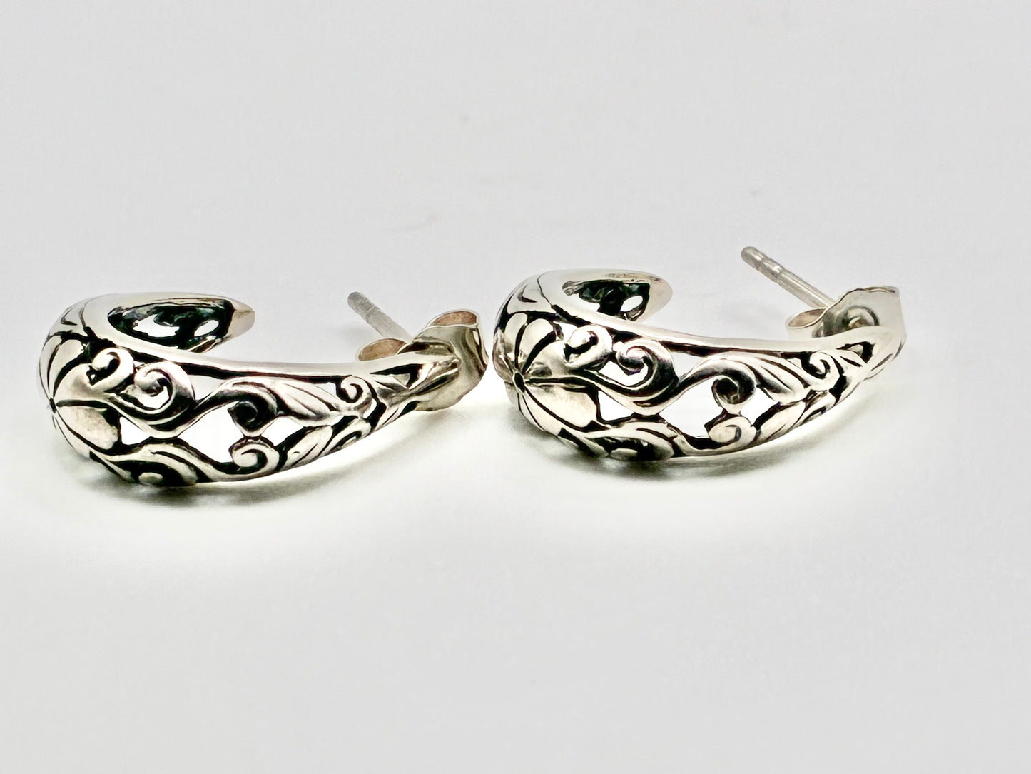 Silver Scrollwork Half-Hoop Earrings