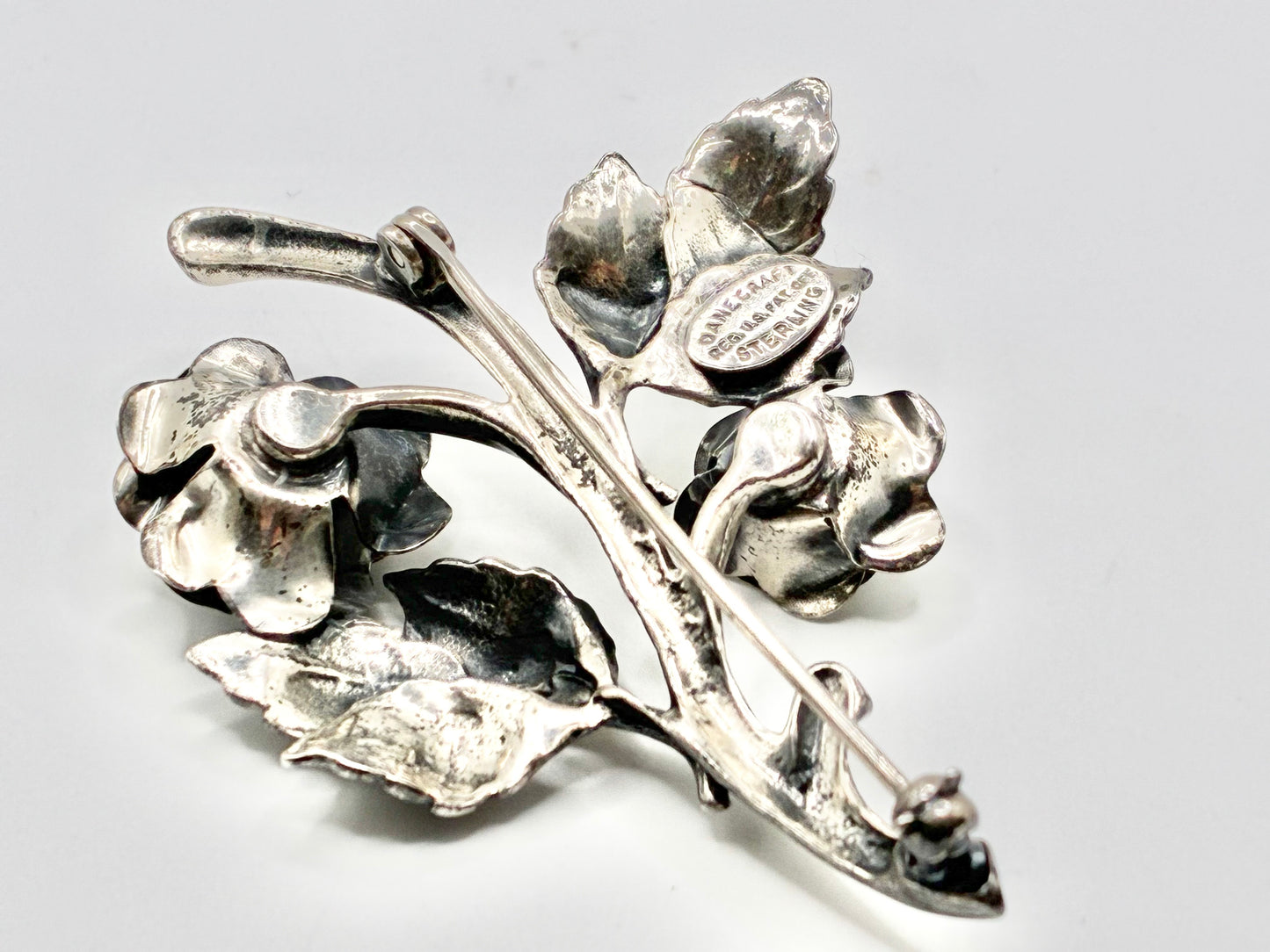 Danecraft Sterling Silver Twin Rose Brooch Large Floral Statement Pin