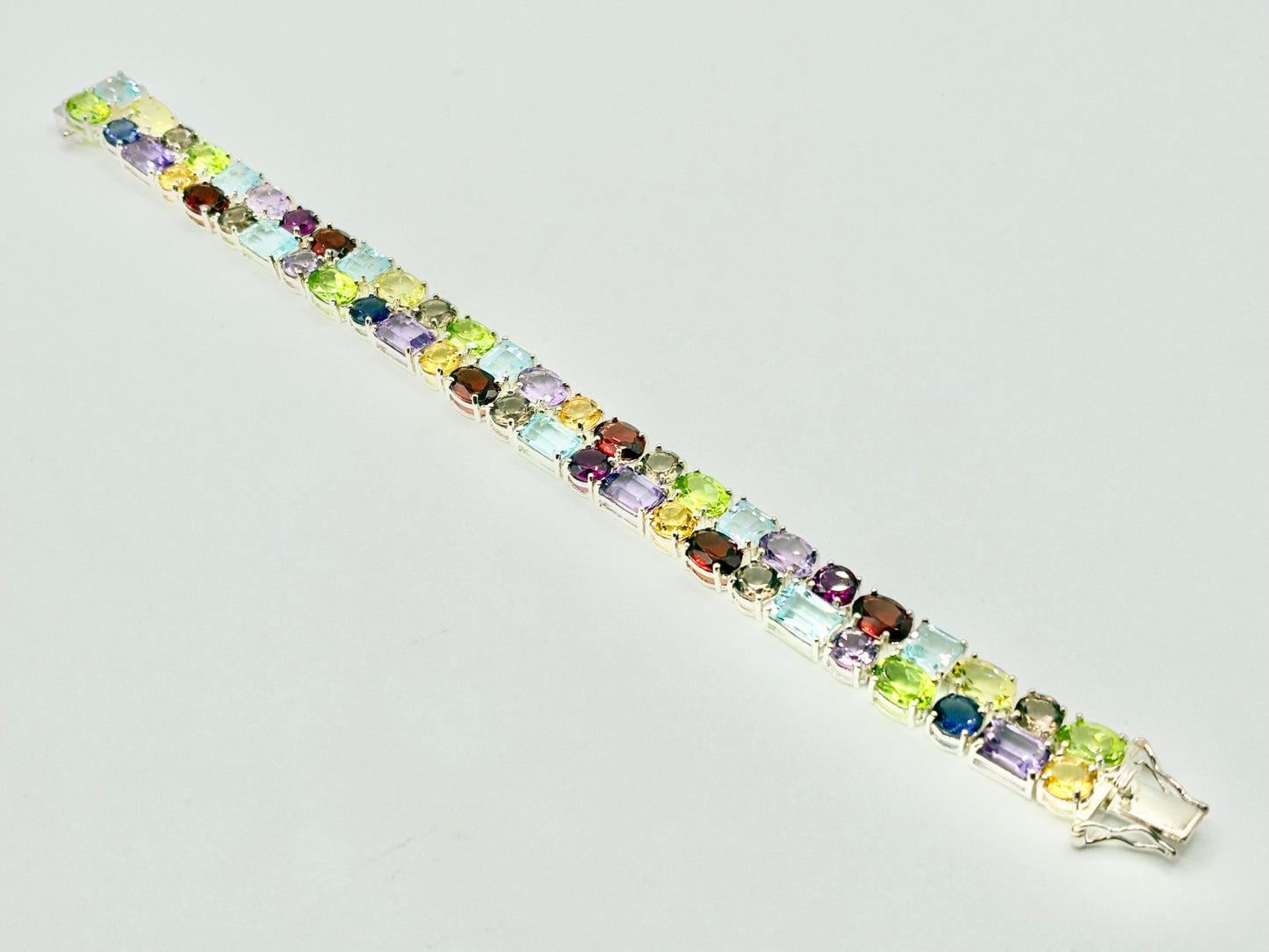 Sterling Silver Multi-Gem Tennis Bracelet – 7”