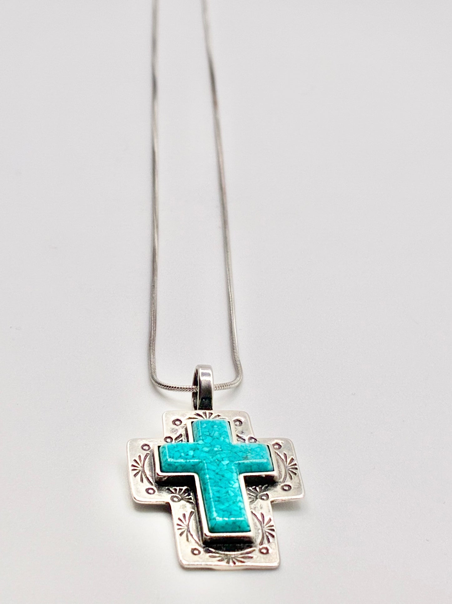 Carolyn Pollack Sterling Silver Turquoise Cross Pendant Necklace – 18"