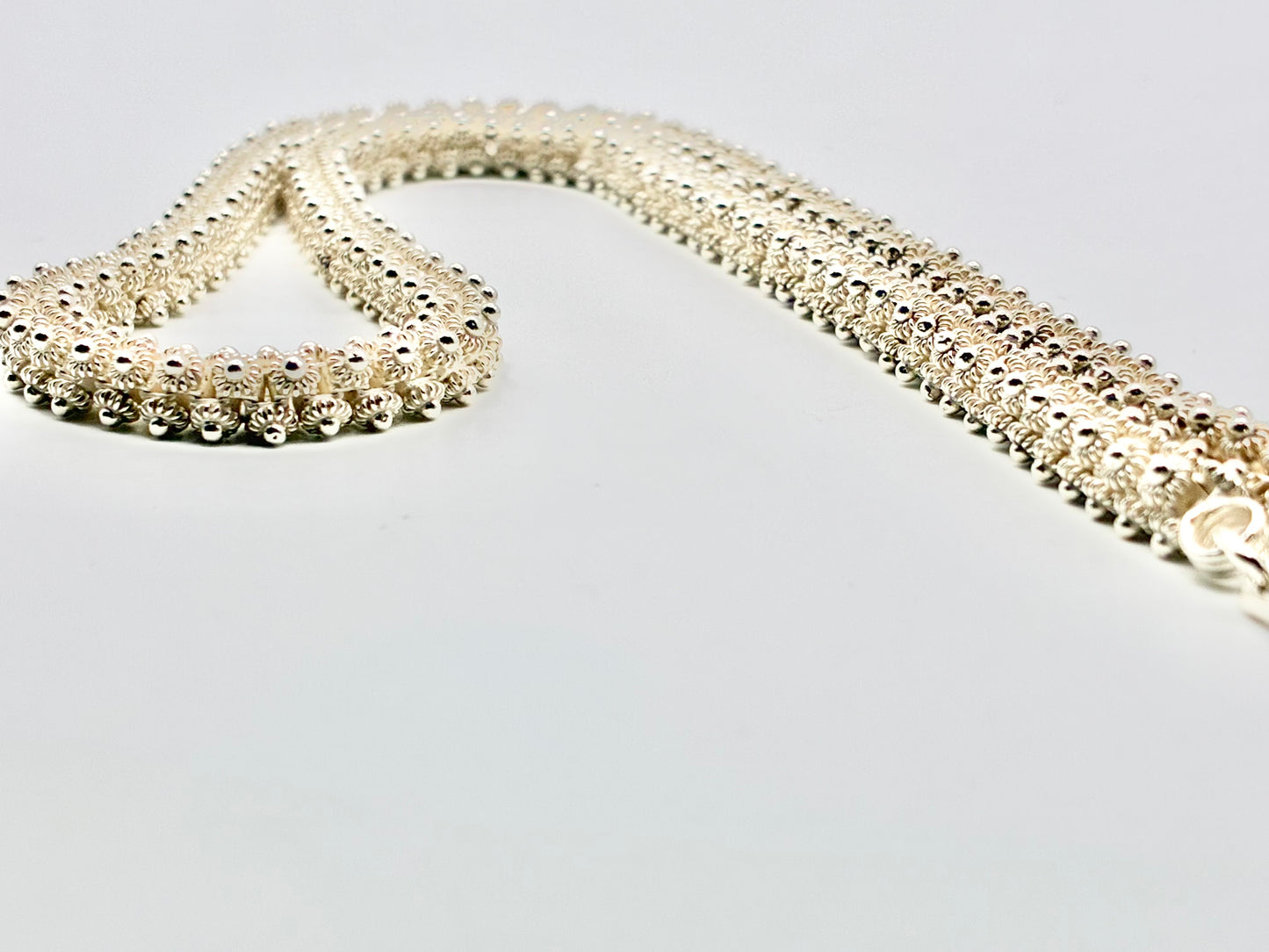 Sterling Silver Beaded Granulation Necklace – 925 – Handmade Laos – 18”