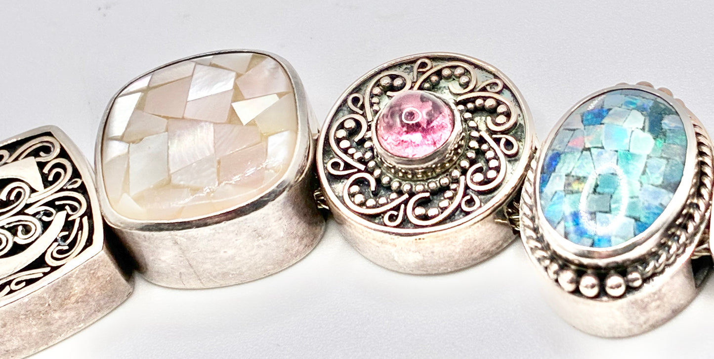 Lori Bonn 925 Sterling Silver Multi-Stone Toggle Bracelet — up to 8"