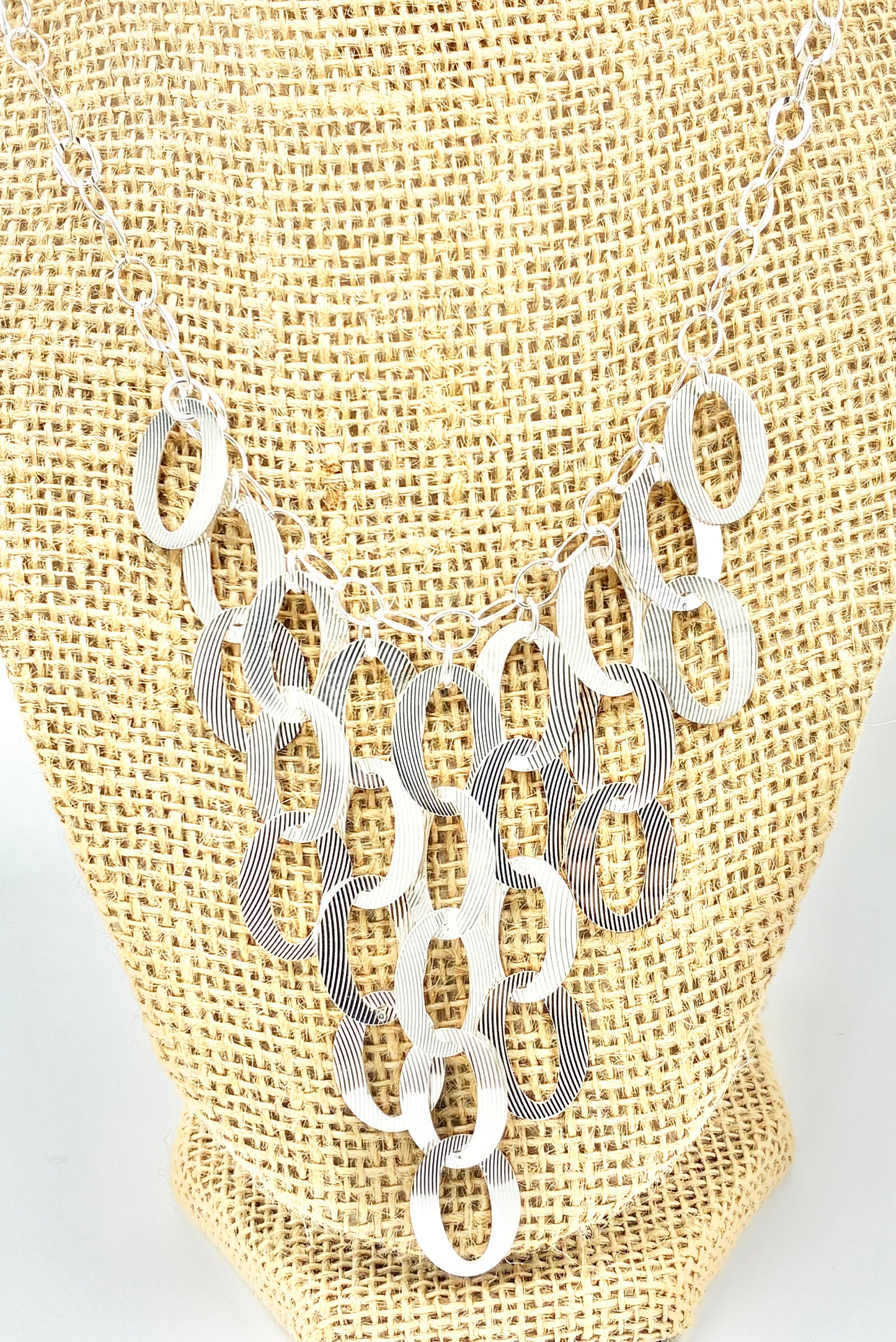 Milor Italy 925 Sterling Silver Textured Oval Link Statement Necklace 18"