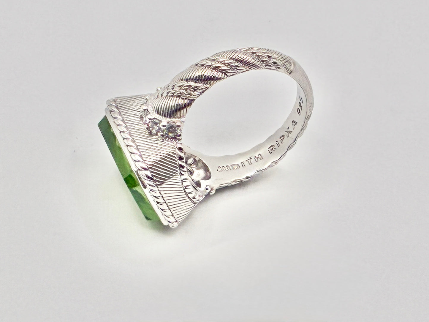 Judith Ripka 925 Greek Goddess Intaglio Ring — Peridot-Green Crystal — Size 7