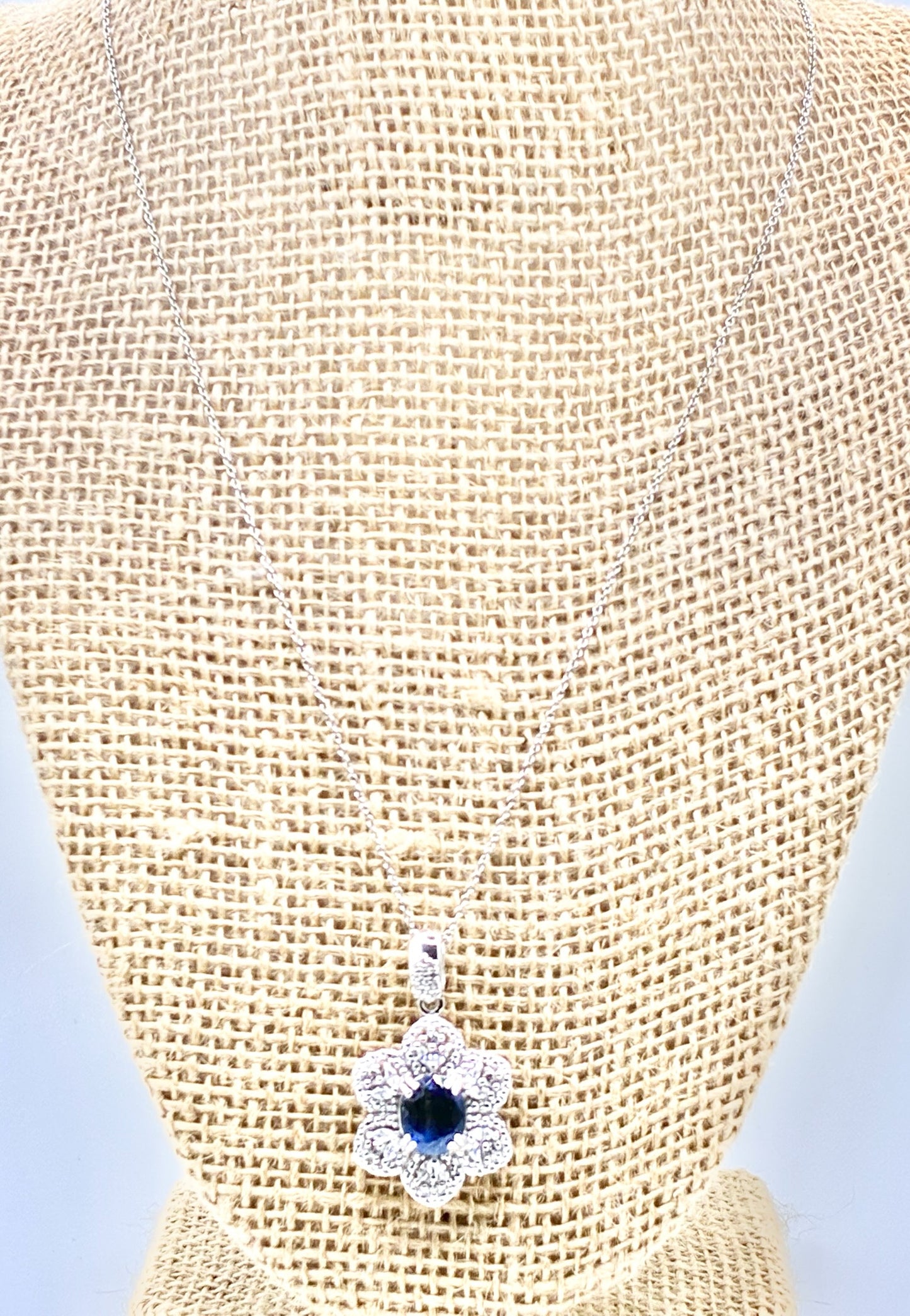 D’Joy 925 Sterling Silver Blue Gemstone Floral Pendant Necklace, 18”