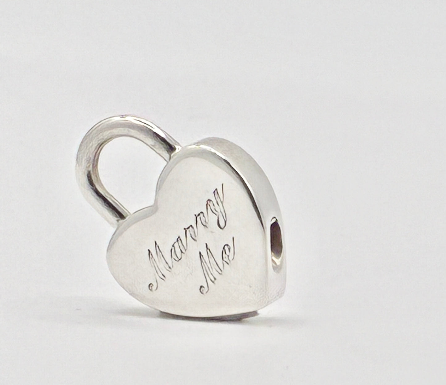 Tiffany & Co. Sterling Silver Heart Lock Charm Engraved “Marry Me”