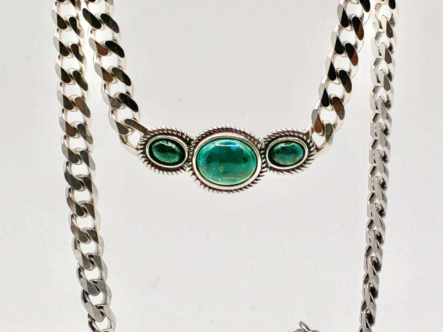 925 PZ Israel Green Cabochon Pendant & Necklace