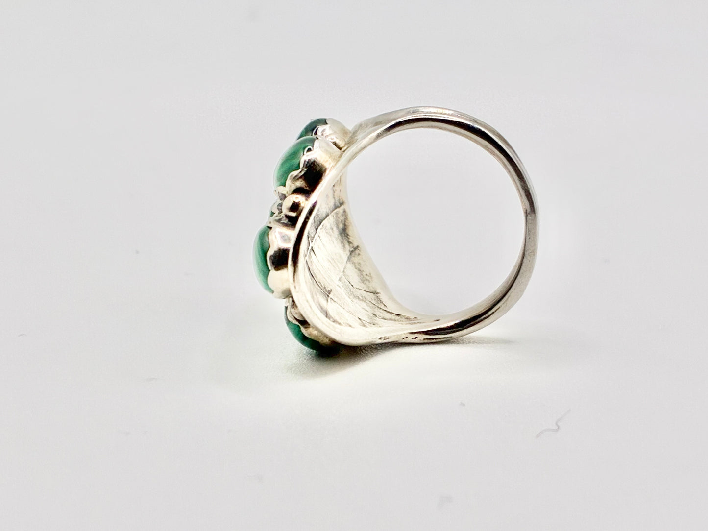 Native American Sterling Malachite Cluster Ring — Size 8