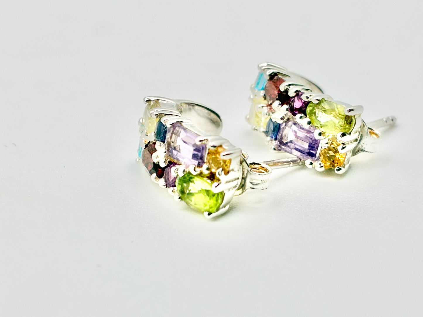 Sterling Silver 925 Multi-Stone Huggie Earrings